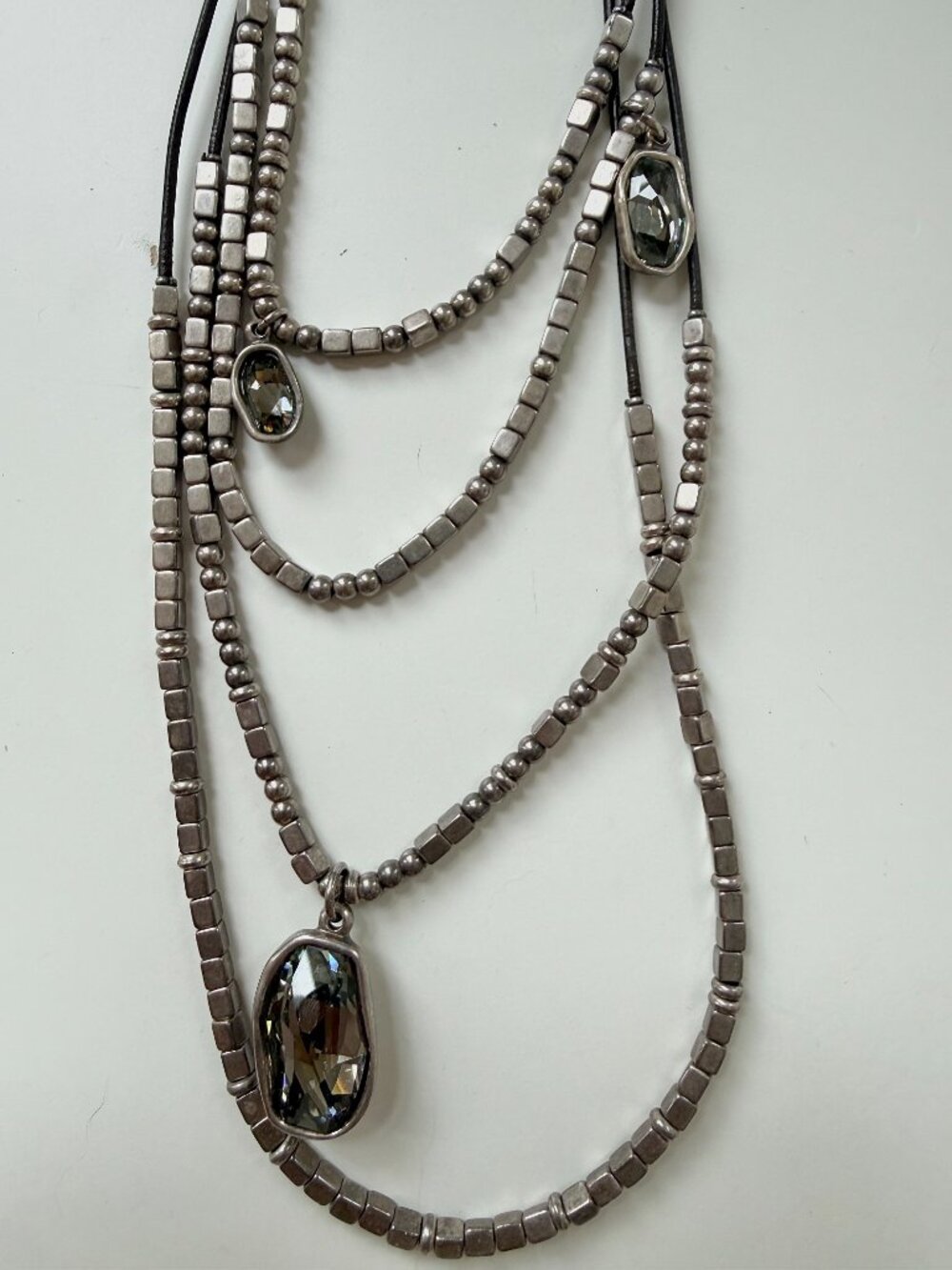 Uno De 50 Silver, Black Leather and Crystal Necklace